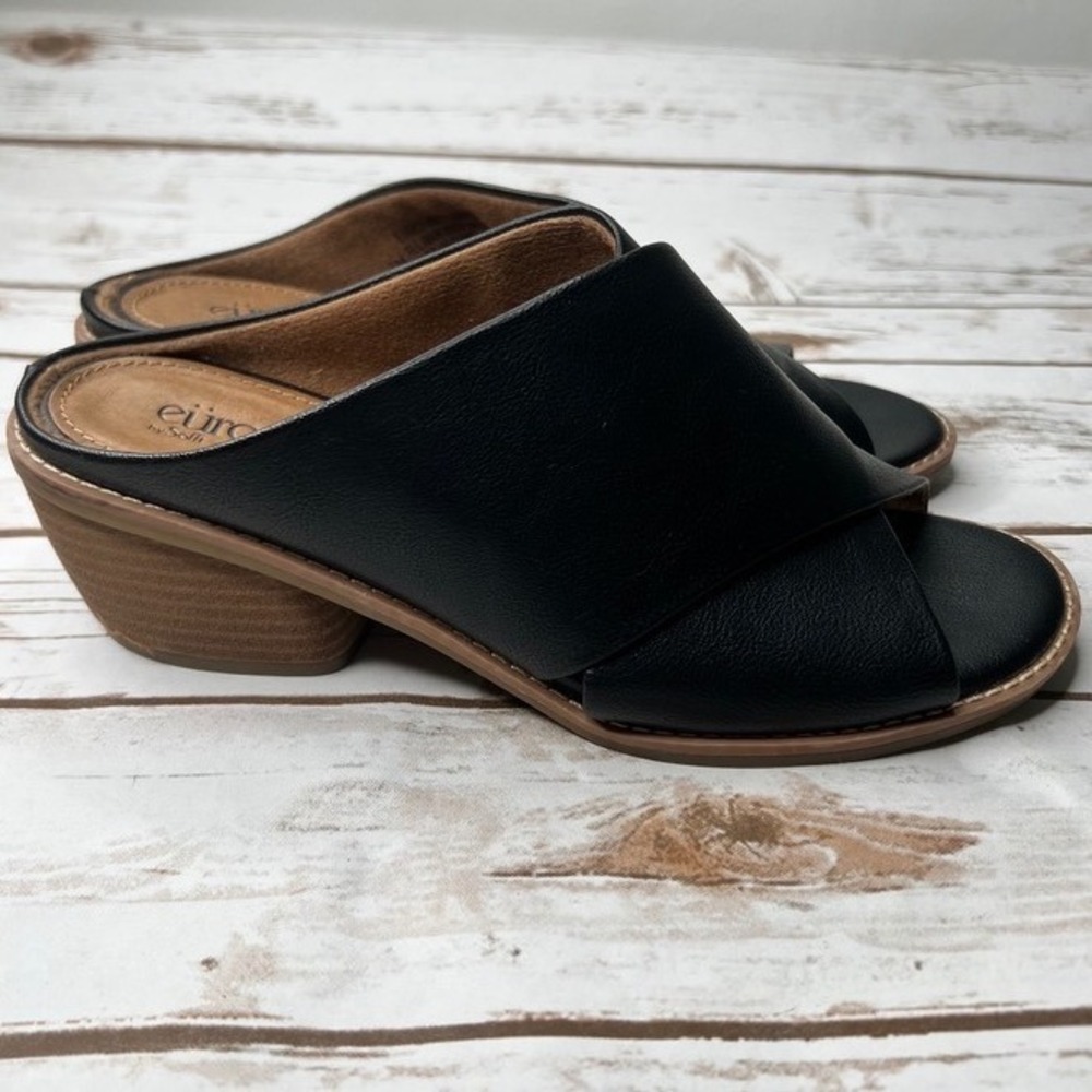Eurosoft‎ Cidney Heeled Sandals Black Crossover Strap Mules Size 7M